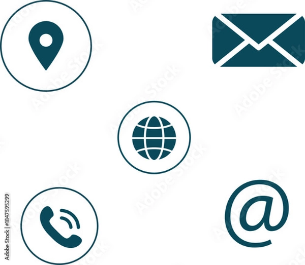 Fototapeta Essential Contact Information Icons Collection – Clean Flat Vector Set