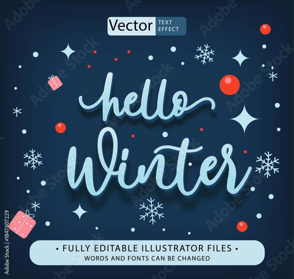 Fototapeta hello winter text effect vector file