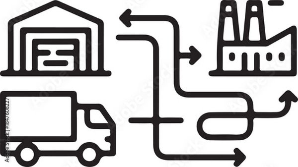 Obraz Workflow Process Line Icons – Business Flow & System Diagram Set.