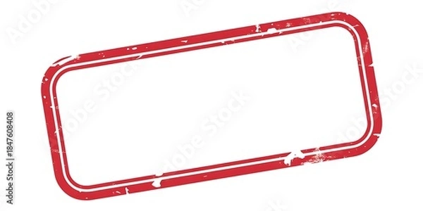 Fototapeta A distressed red rectangle stamp isolated on a plain white background