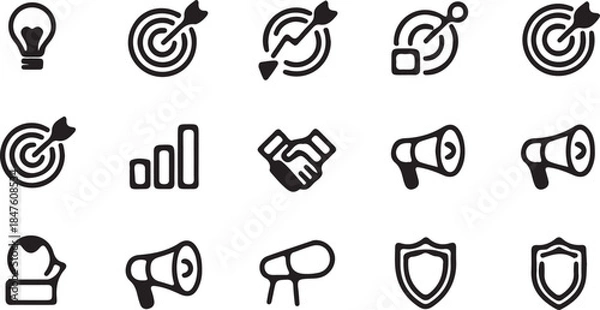 Obraz Business Goals & Success Line Icons – Target, Achievement & Security.