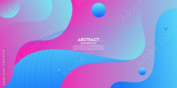 Obraz 3D geometric wave background in blue and pink gradient. Dynamic wave line composition. EPS10 vector.