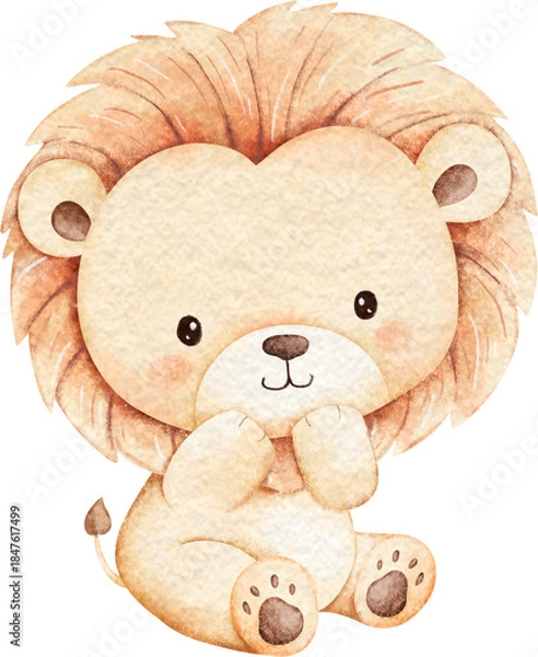 Obraz Watercolor Cute Baby Lion