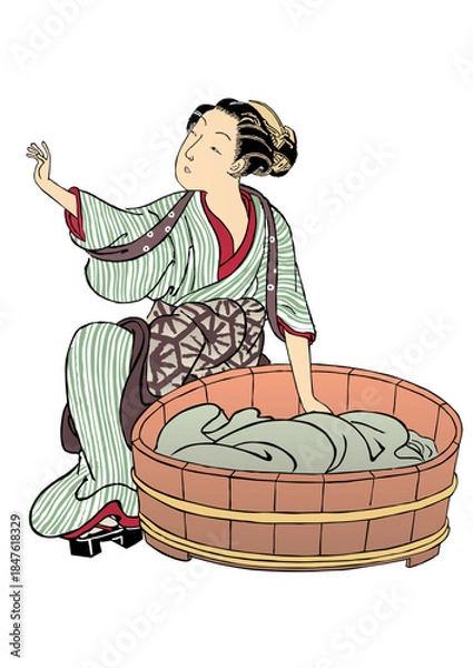 Obraz 洗濯をする和服の女性	その2