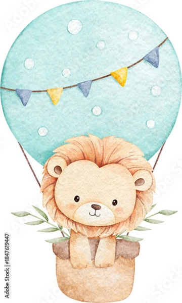 Obraz Baby Lion in Hot Air Balloon