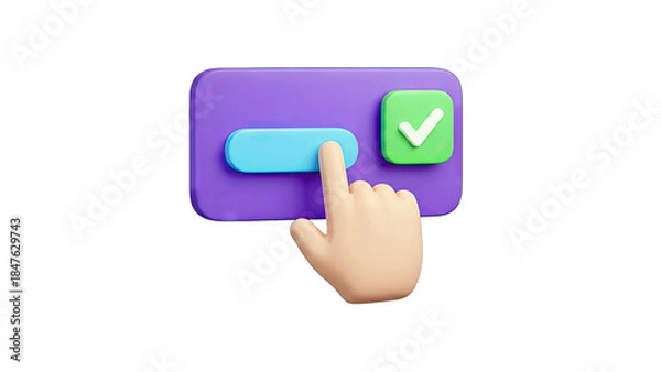 Obraz 3D Hand Clicking Button on Interface - Digital Confirmation