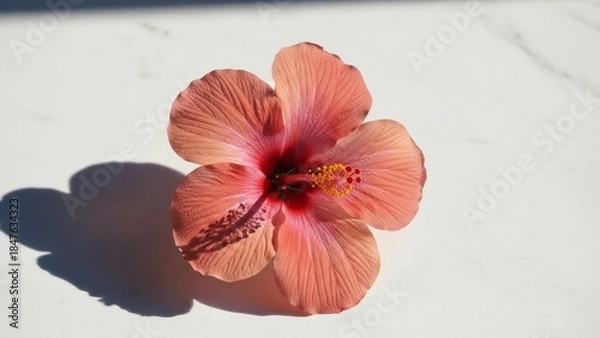 Obraz Peach Hibiscus Flower with Long Shadow
