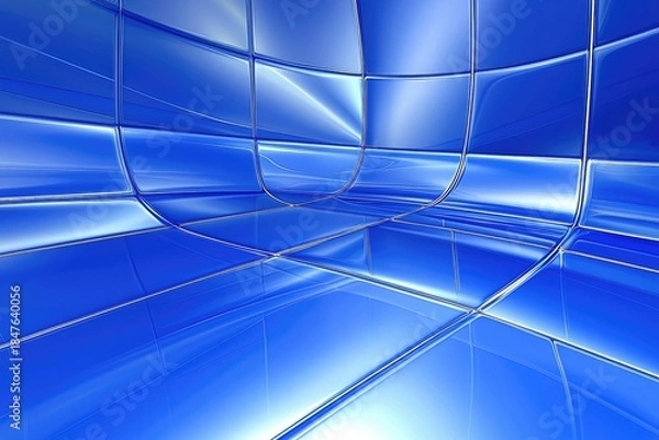 Fototapeta abstract blue background with glass windows and curved lines for futuristic digital wallpaper and design