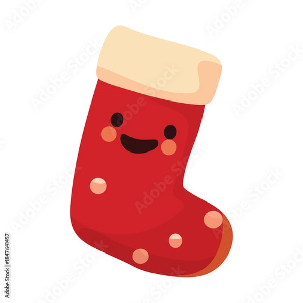 Obraz Christmas sock character icon vector illustration design graphic flat style red color