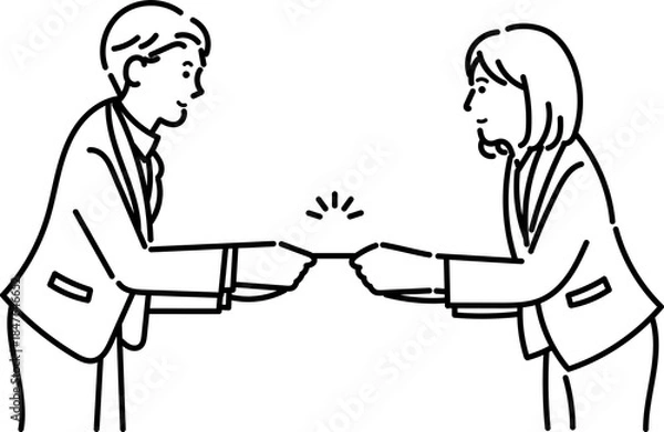 Fototapeta 名刺交換をするビジネスパーソンのイラスト　線画のみ