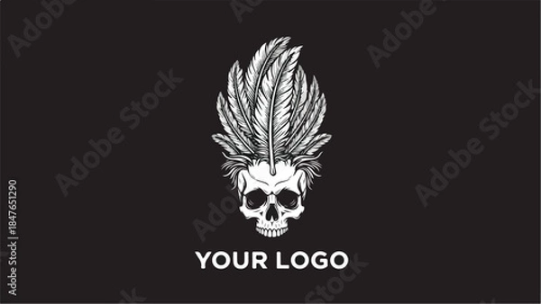 Obraz Skull with Feathers Logo Design.