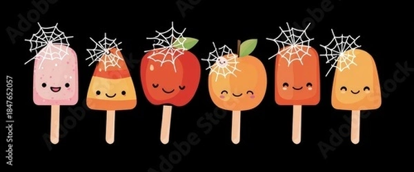 Obraz Cute Halloween Popsicles with Spiderwebs