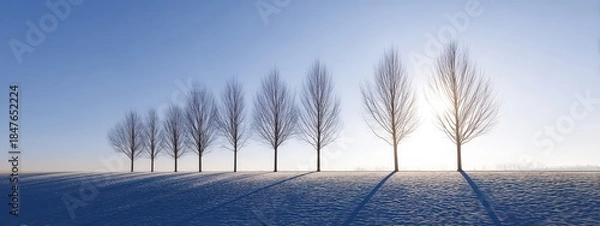 Obraz Trees casting long shadows, Sunshine and blue sky
