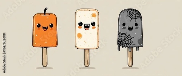 Obraz Cute Halloween Popsicles with Spiderwebs