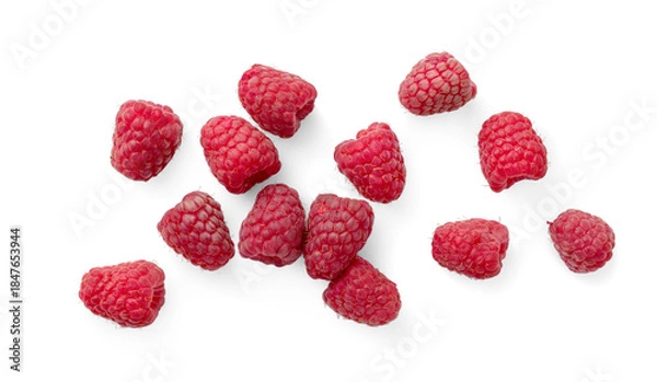 Fototapeta Fresh Raspberries Isolated on a White Background. Top view.