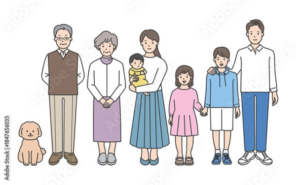Fototapeta 家族のイラストベクター素材（3世代・7人家族）