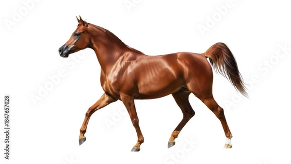 Obraz Chestnut Arabian horse isolated PNG, graceful equine with flowing mane and tail on transparent background, majestic animal for design projects