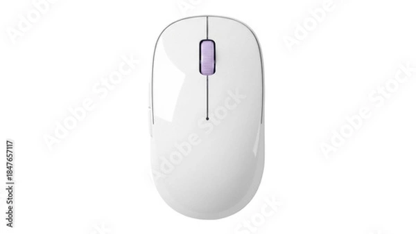 Obraz Modern white wireless computer mouse isolated PNG on transparent background, ergonomic design for office and home use
