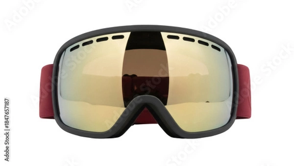 Obraz Ski goggles with gold mirror lens isolated PNG, winter sport eyewear for skiing and snowboarding on transparent background