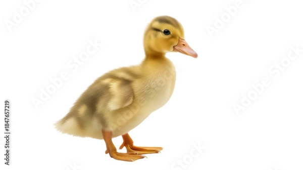 Obraz Adorable yellow duckling PNG isolated on transparent background, cute baby duck for springtime and farm animal themes