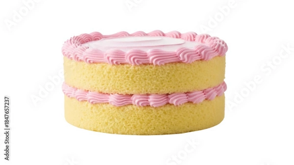 Obraz Two-layer sponge cake with pink frosting isolated PNG, sweet dessert for birthday party and celebration on transparent background