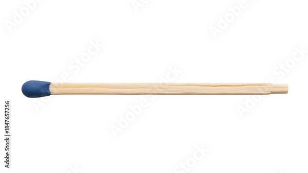 Obraz Blue tipped matchstick isolated PNG on transparent background, single wooden match for lighting fire and starting campfire