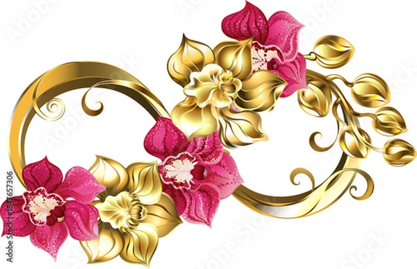 Obraz Infinity of gold orchids