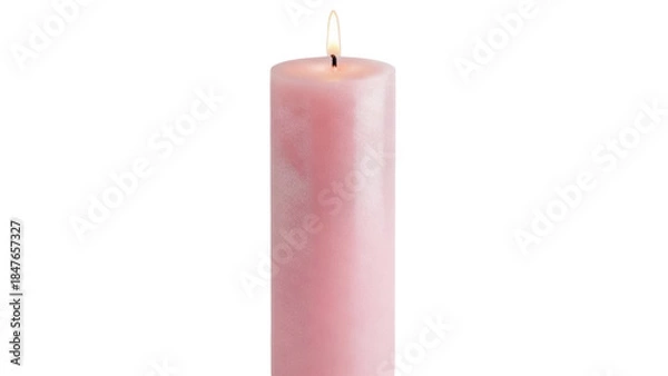 Obraz Burning pink candle isolated PNG on transparent background, decorative wax candle for romantic atmosphere and special occasions