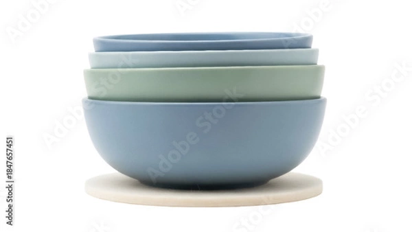 Obraz Stack of pastel-colored bowls isolated PNG, ceramic tableware in blue and green tones for kitchenware and dining concepts