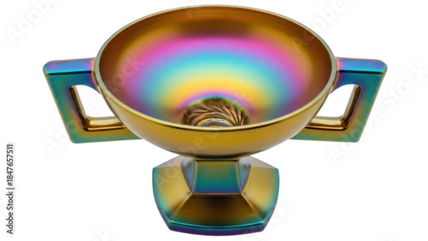 Obraz Iridescent carnival glass trophy isolated PNG, vintage decorative bowl with handles on transparent background