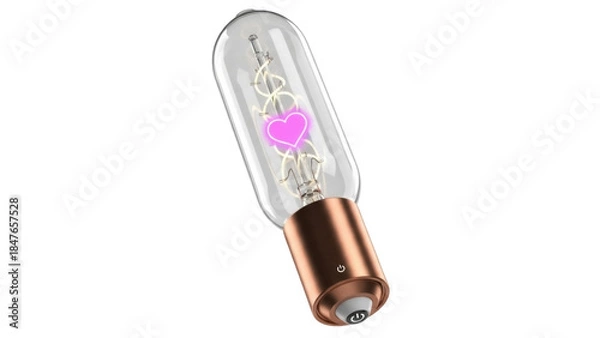 Obraz Retro light bulb with pink heart isolated PNG, vintage style lamp on transparent background for love and Valentine s Day designs