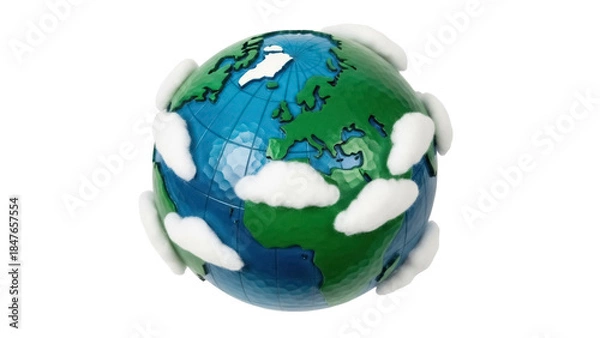 Obraz Earth globe with clouds PNG isolated on transparent background, climate change awareness and environmental protection concept
