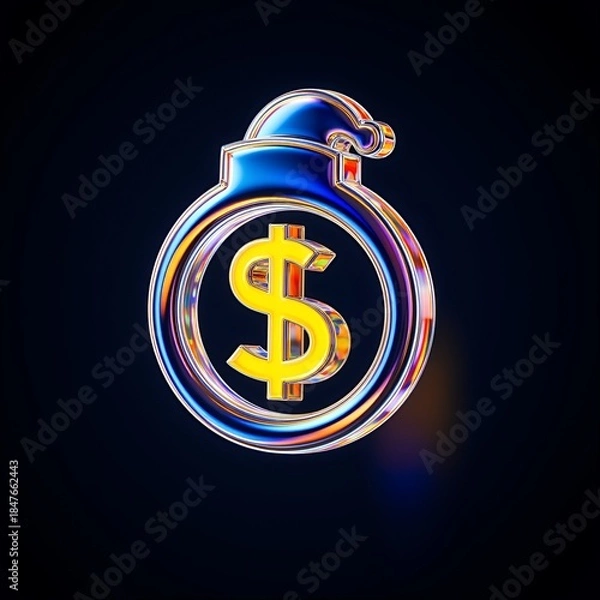 Obraz Futuristic neon dollar coin with santa hat