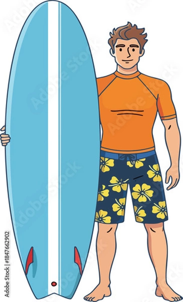 Obraz Young Man Surfer with Board