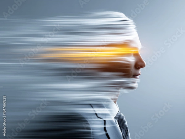 Obraz 光る目とスピード感で未来を見据えるビジネスマンの概念アート
