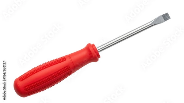 Obraz Isolated slotted screwdriver with red handle, flathead construction, industrial tool object