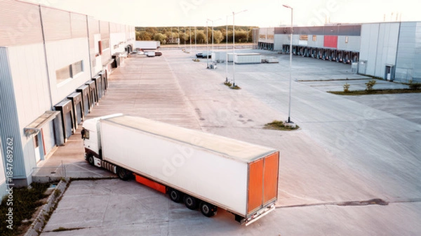 Obraz Empty truck trailer parked at warehouse loading dock