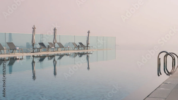 Obraz Tranquil infinity pool with calm water reflections at sunrise