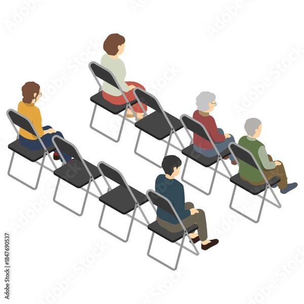 Obraz アイソメトリックイラスト：パイプ椅子に座る人(後ろ)