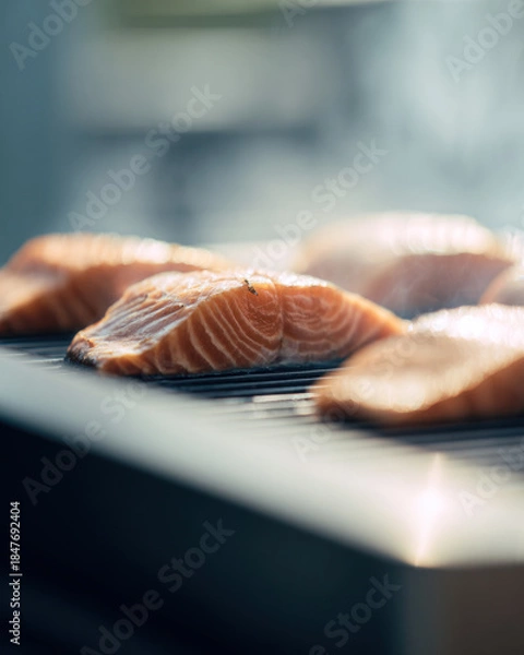 Obraz Fresh salmon fillets on grill
