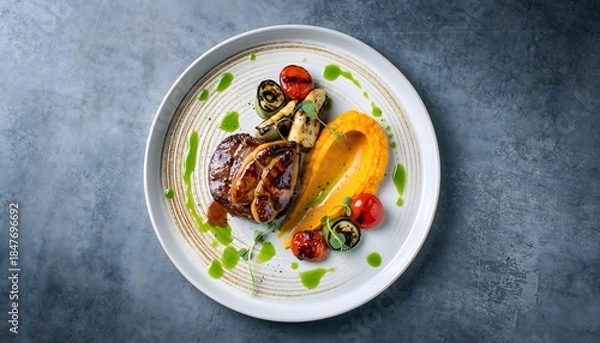 Obraz Tender Beef Medallion with Foie Gras and Mashed Squash