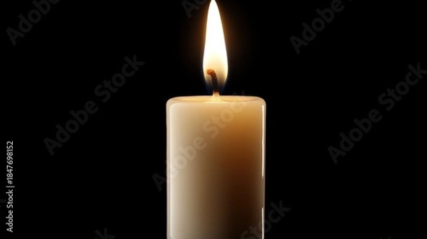 Obraz A single candle with a flickering flame against a black background.
