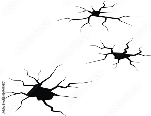 Fototapeta Black crack illustration, jagged fissure artwork, surface damage sketch, broken texture design, destruction effect graphic, abstract fracture element, impact lines