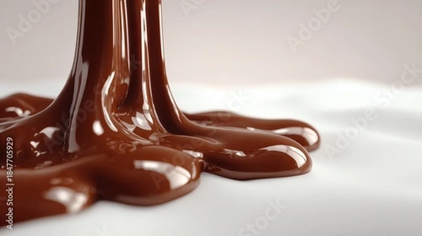 Obraz Flowing Chocolate Sauce on Smooth White Surface