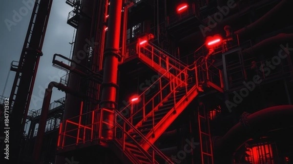 Obraz Red Staircase in Industrial Building
