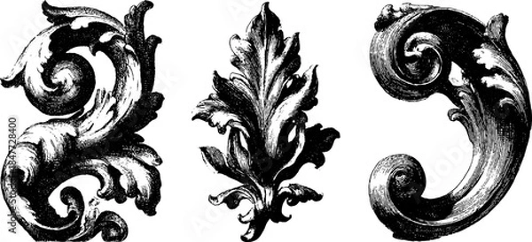Obraz Baroque scroll decorative elements set with vintage engraved design for historical projects