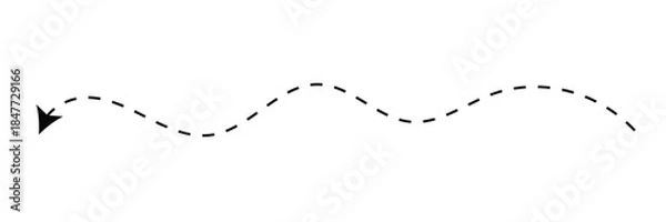 Fototapeta Long squiggle dashed, dotted line arrow vector icon on white background. Vector Illustration.