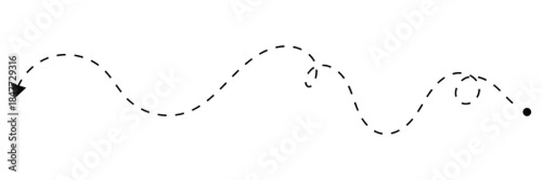 Fototapeta Long squiggle dashed, dotted line arrow vector icon on white background. Vector Illustration.