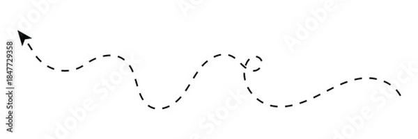Fototapeta Long squiggle dashed, dotted line arrow vector icon on white background. Vector Illustration.