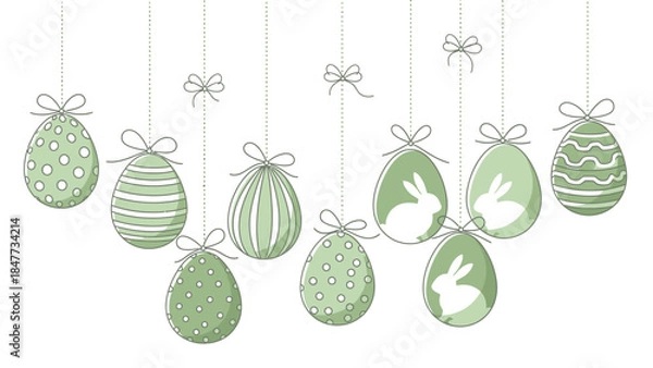 Fototapeta green decorative Easter eggs with various patterns and bunny